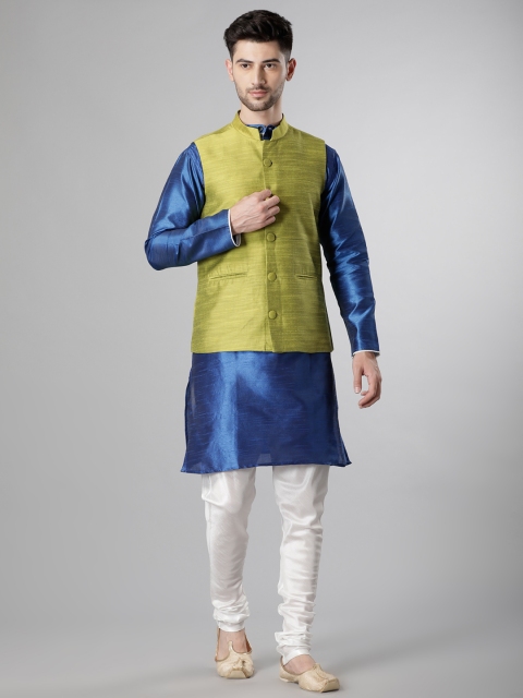 

Svanik Men Blue & Green Solid Kurta with Pyjamas and Nehru Jacket