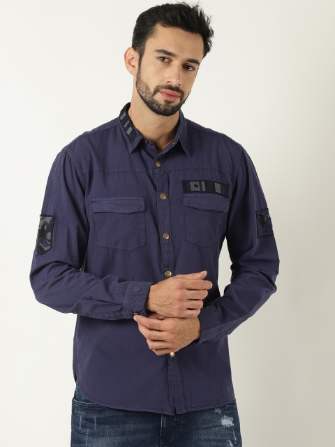 

Blue Saint Men Navy Blue Regular Fit Solid Casual Shirt