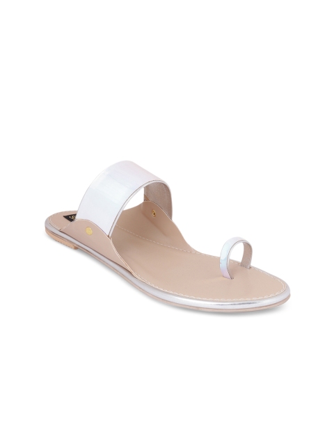 

Shoetopia Women Silver-Toned Solid Synthetic Open Toe Flats
