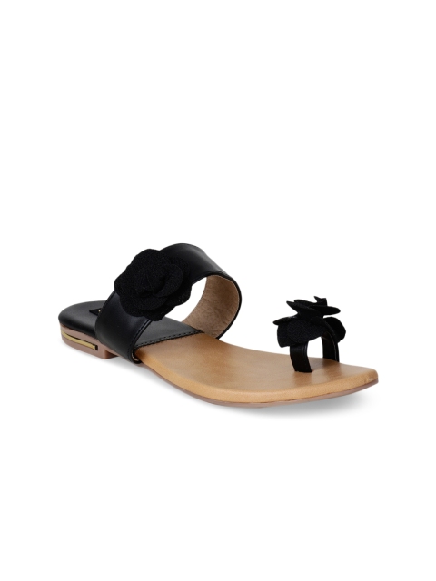 

Shoetopia Women Black Solid Synthetic Open Toe Flats