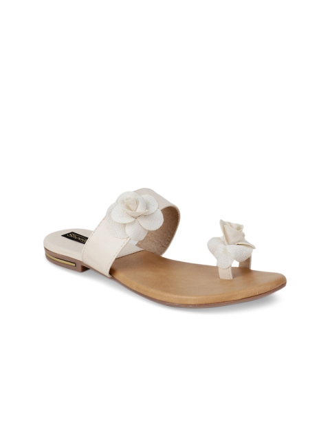 

Shoetopia Women Cream-Coloured Solid Synthetic Open Toe Flats