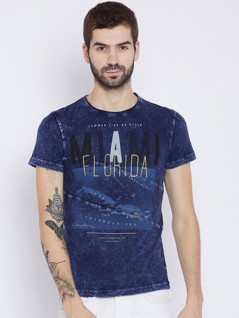 

Duke Men Blue Printed Round Neck T-shirt