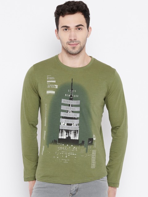 

Duke Men Olive Green Printed Round Neck T-shirt
