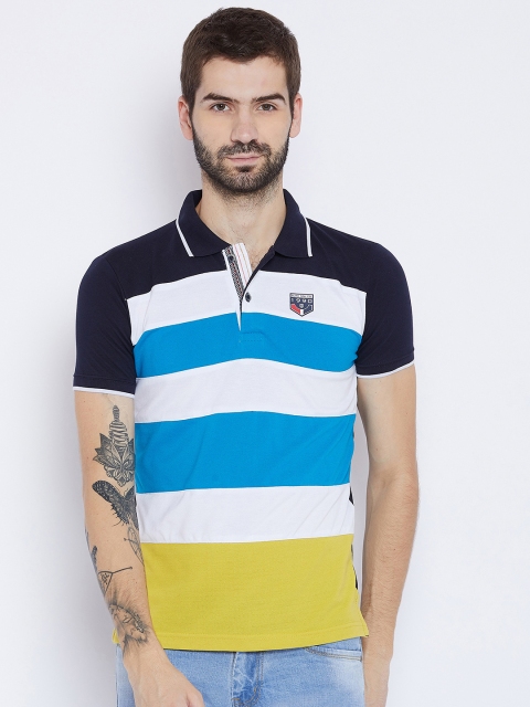 

Duke Men Blue Striped Polo Collar T-shirt