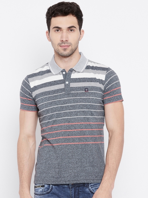 

Duke Men Charcoal Grey Striped Polo Collar T-shirt
