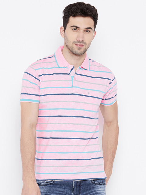 

Duke Men Pink Striped Polo Collar T-shirt