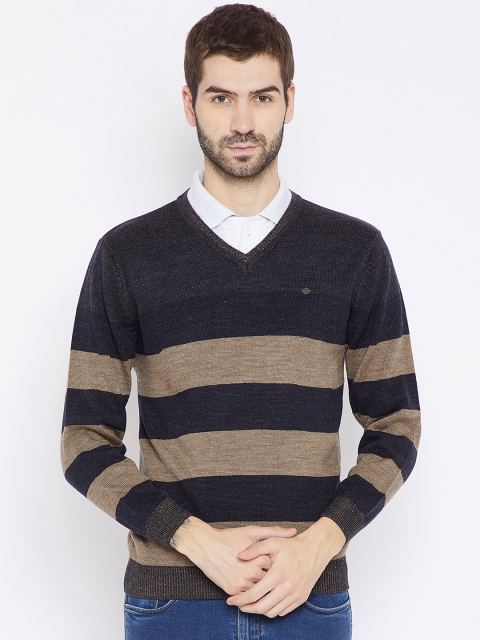 

Duke Men Navy Blue & Brown Striped Pullover