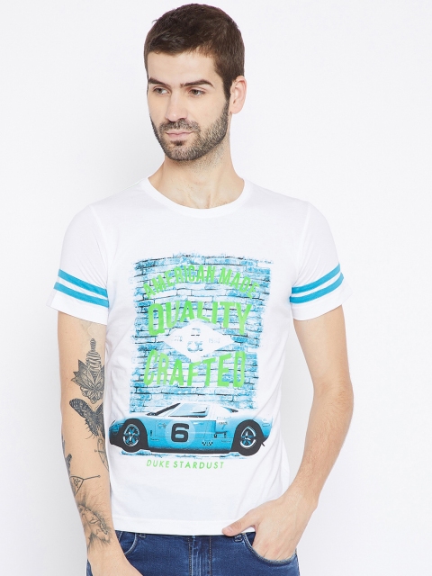 

Duke Men White Printed Round Neck T-shirt