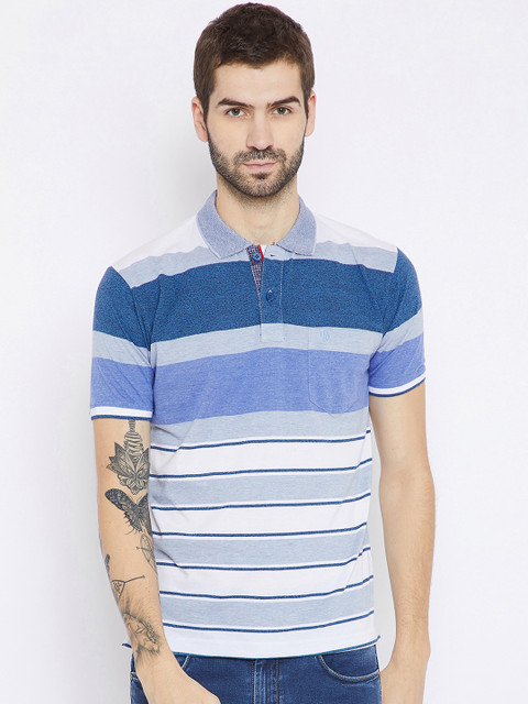 

Duke Men Blue Striped Polo Collar T-shirt