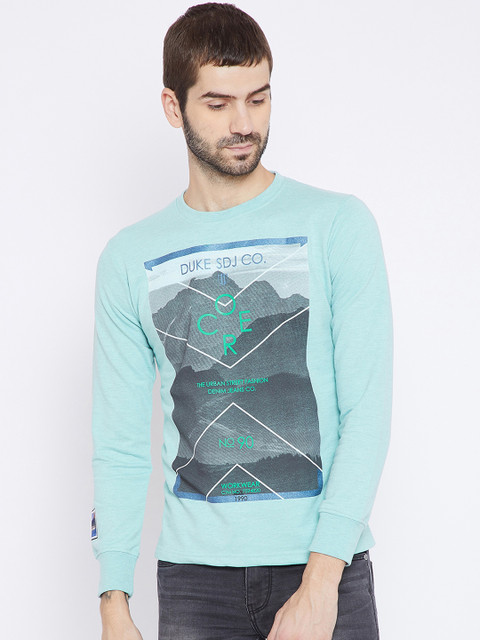 

Duke Men Sea Green Printed Round Neck T-shirt