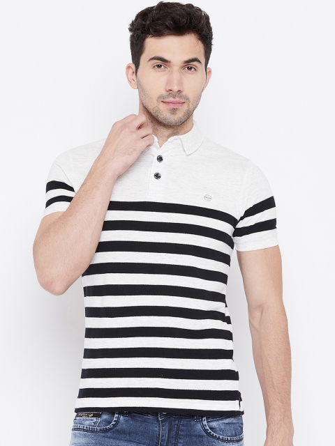 

Duke Men White Striped Polo Collar T-shirt