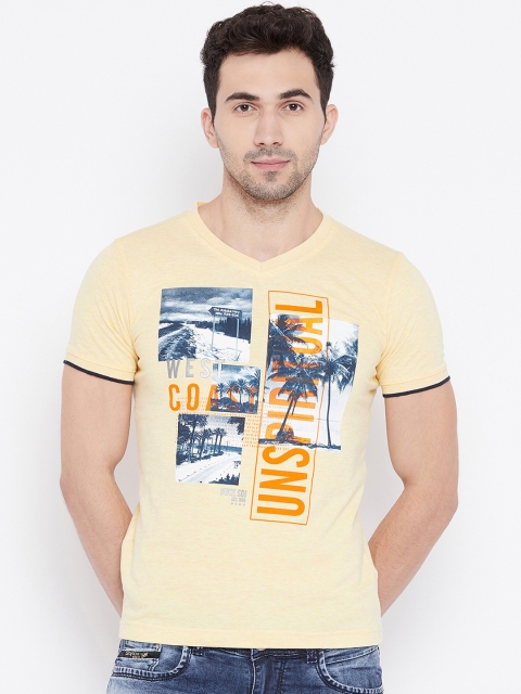 

Duke Men Yellow Printed V-Neck T-shirt