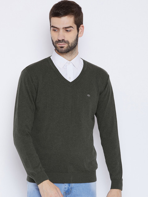 

Duke Men Olive Green Solid Pullover