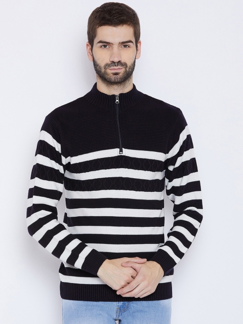 

Duke Men Navy Blue & White Striped Pullover