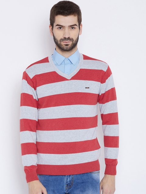 

Duke Men Grey Melange & Red Striped Pullover