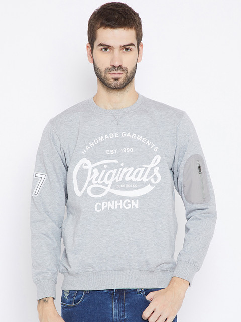 

Duke Men Grey Melange Printed Sweatshirt