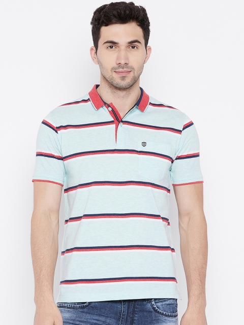 

Duke Men Blue Striped Polo Collar T-shirt