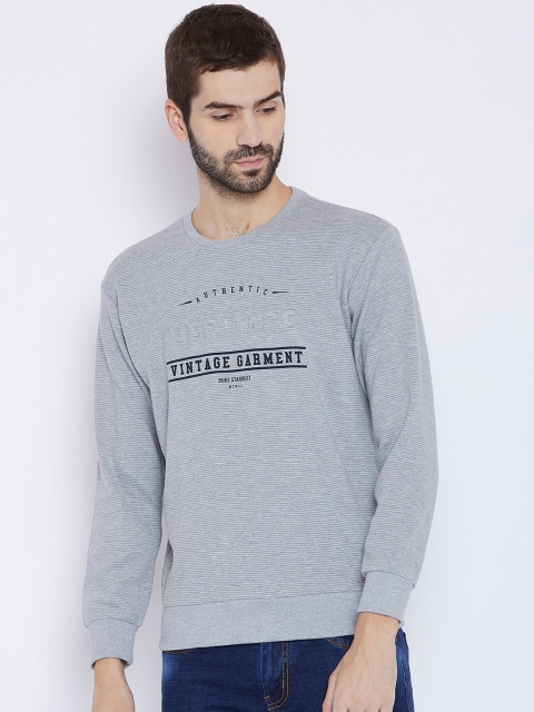 

Duke Men Grey Melange Printed Sweatshirt