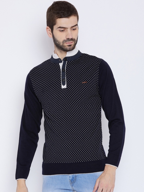 

Duke Men Navy Blue Printed Woollen Pullover