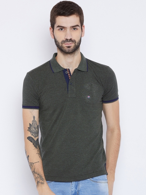 

Duke Men Olive Green Solid Polo Collar T-shirt