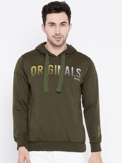 

Duke Men Olive Green Printed Hooded Sweatshirt