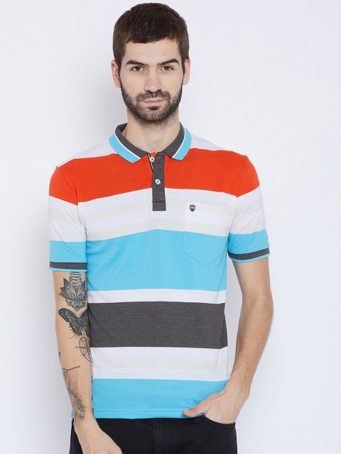 

Duke Men Orange & Blue Striped Polo Collar T-shirt