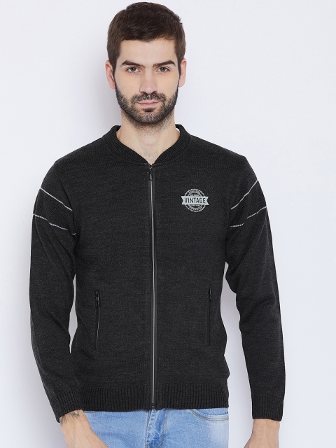 

Duke Men Charcoal Grey Solid Front-Open Woollen Pullover