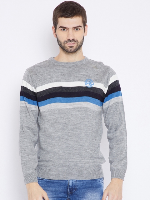 

Duke Men Grey Melange Striped Woollen Pullover