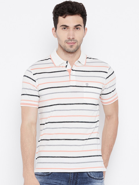 

Duke Men Off-White Striped Polo Collar T-shirt