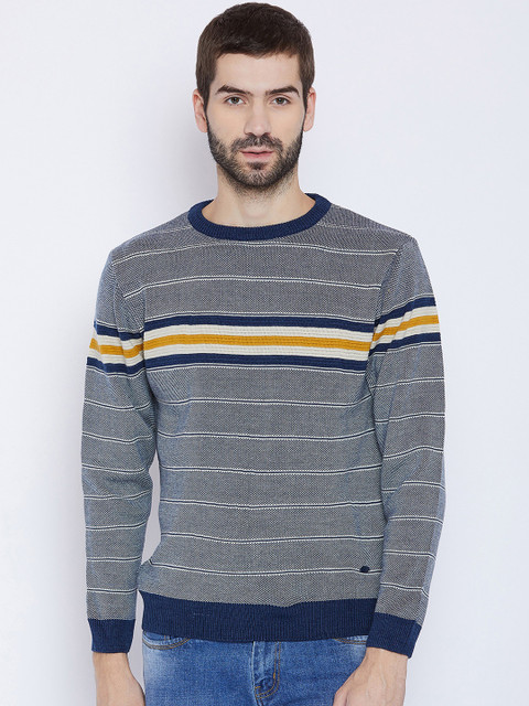 

Duke Men Navy Blue Striped Woollen Pullover