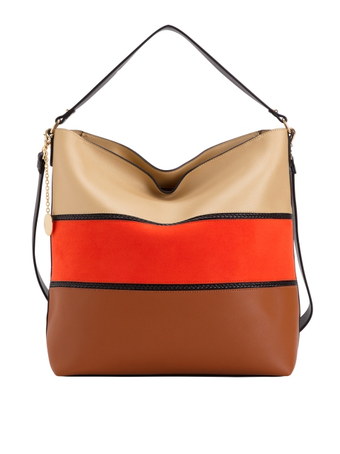 

CARPISA Brown & Orange Colourblocked Shoulder Bag with Detachable Sling Strap