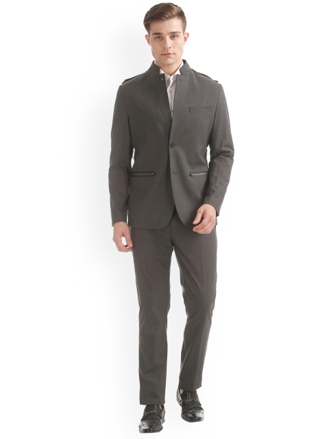 

Arrow Men Grey Single-Breasted Regular Fit Formal Suit with Detachable Hood