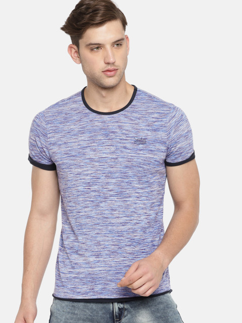 

SPYKAR Men Blue Self Design Round Neck T-shirt