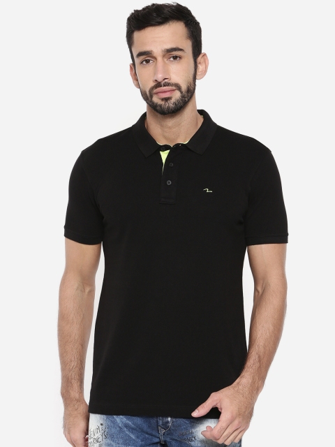 

SPYKAR Men Black Solid Polo Collar Pure Cotton T-shirt