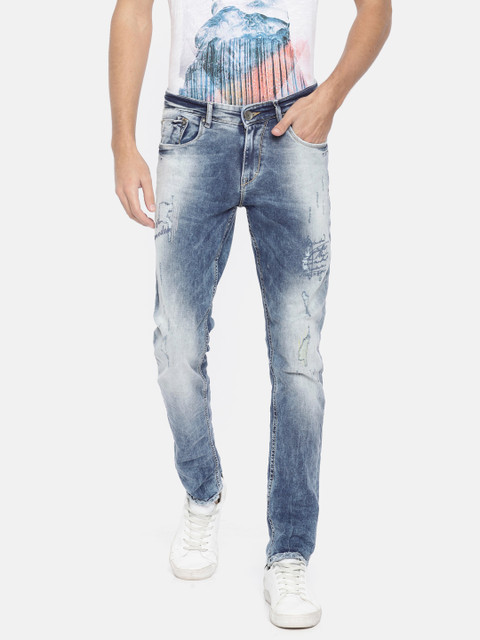 

SPYKAR Men Blue Super Skinny Fit Low-Rise Low Distress Stretchable Jeans