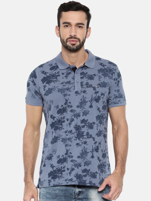 

SPYKAR Men Grey Floral Printed Polo Pure Cotton T-shirt