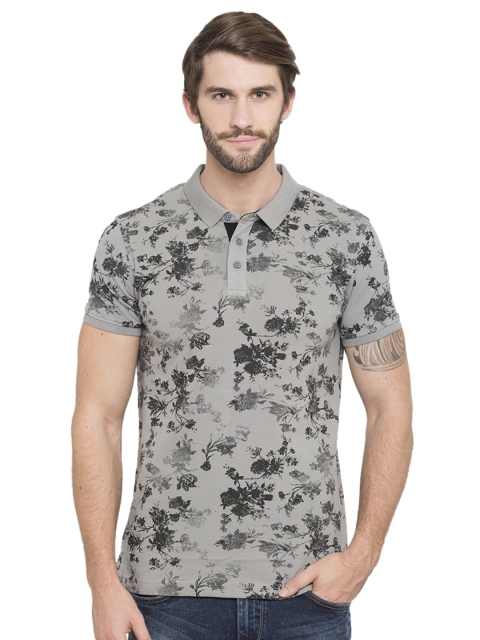 

SPYKAR Men Grey Printed Polo Collar Pure Cotton T-shirt