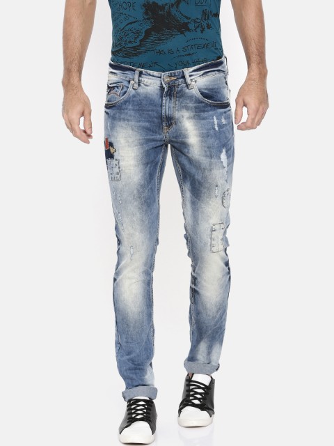 

SPYKAR Men Blue Skinny Fit Low-Rise Mildly Distressed Stretchable Jeans