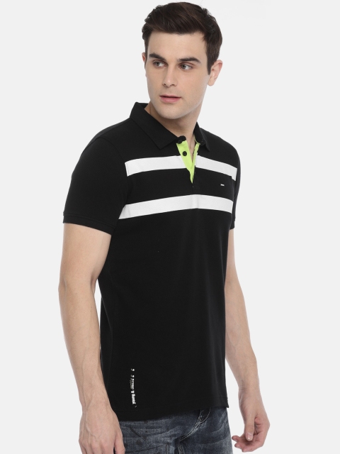 

SPYKAR Men Black Striped Polo T-shirt
