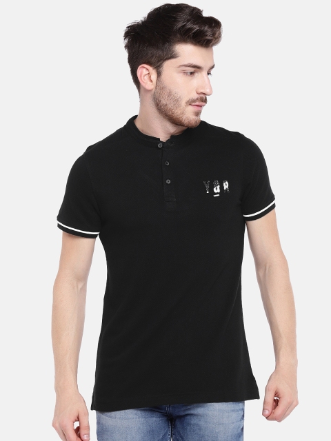 

SPYKAR Men Black Solid Mandarin Collar Pure Cotton T-shirt