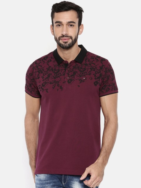 

SPYKAR Men Burgundy Printed Polo Collar T-shirt