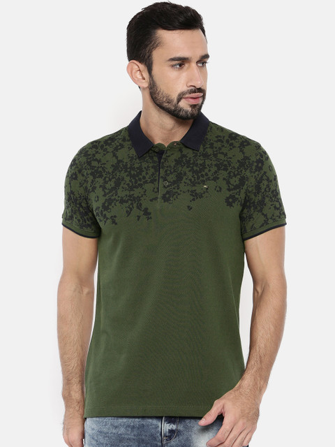 

SPYKAR Men Olive Green Printed Polo Collar T-shirt