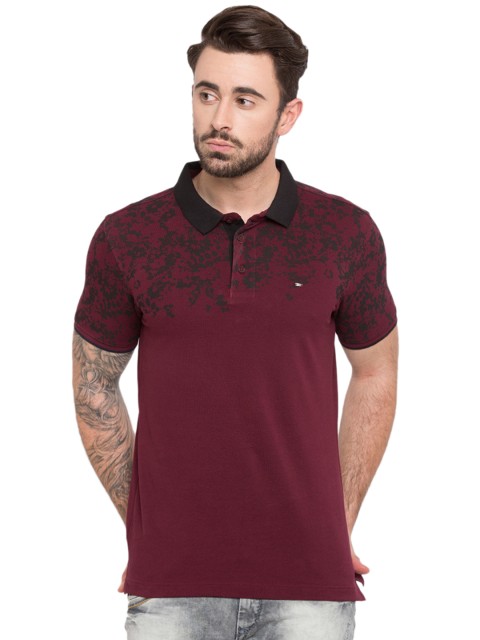 

SPYKAR Men Maroon Printed Polo Collar T-shirt