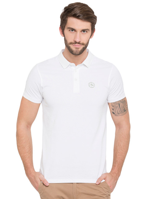 

SPYKAR Men White Solid Polo Collar Pure Cotton T-shirt
