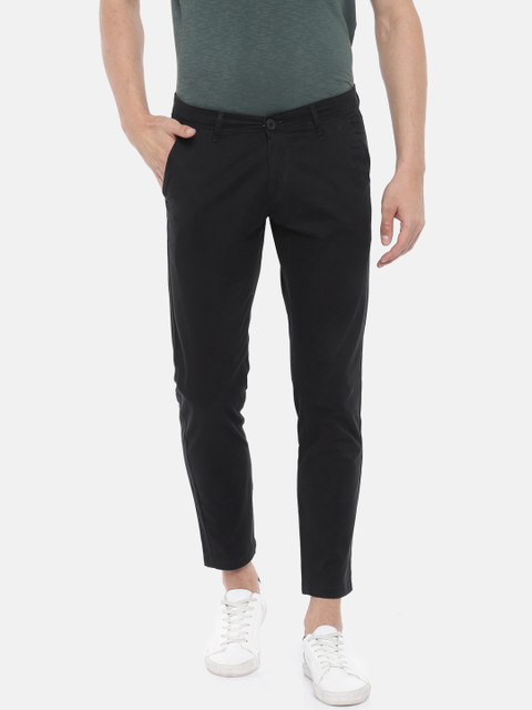

SPYKAR Men Black Slim Fit Solid Cropped Chinos
