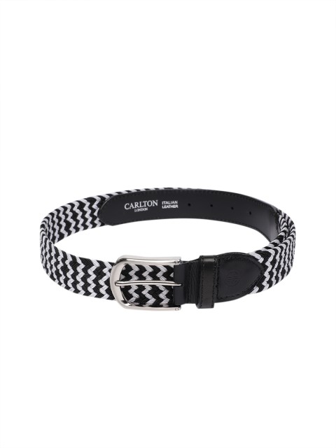

Carlton London Men Black & White Leather Woven Design Belt