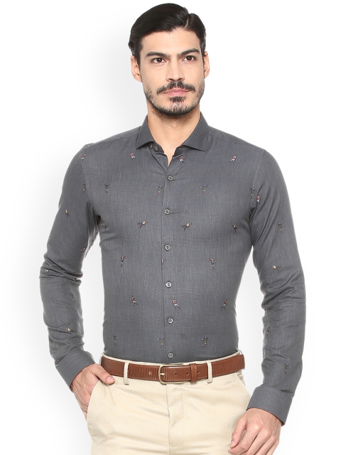 

SIMON CARTER LONDON Men Grey Slim Fit Printed Semiformal Shirt