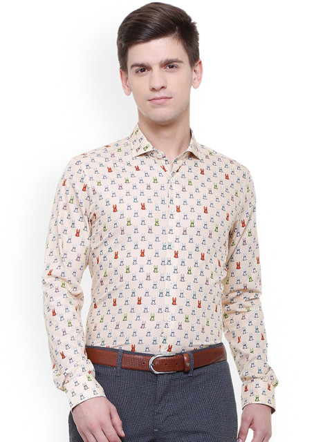 

SIMON CARTER LONDON Men Beige Slim Fit Printed Casual Shirt