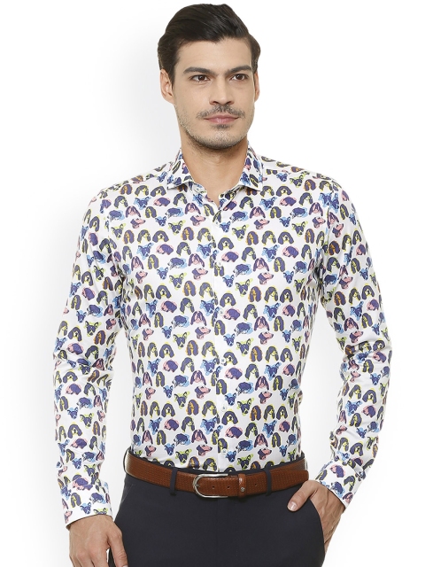 

SIMON CARTER LONDON Men White & Blue Regular Fit Printed Casual Shirt