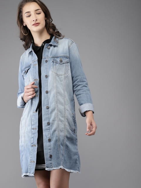 Moda Rapido Women Blue Solid Longline Denim Jacket